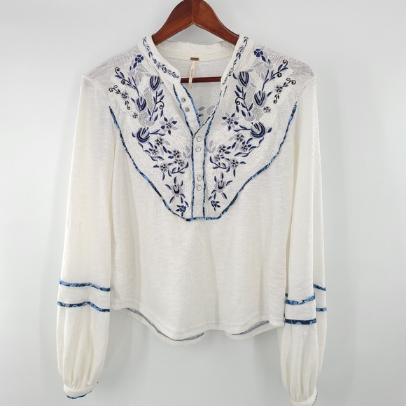 Free People Tops - Free People Long Sleeve Embroidered Blouse